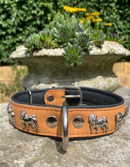 Hundehalsband Mops Cognac