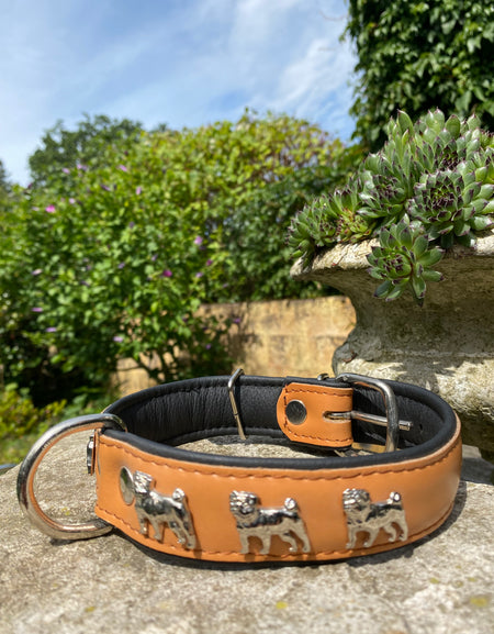 Hundehalsband Mops Cognac