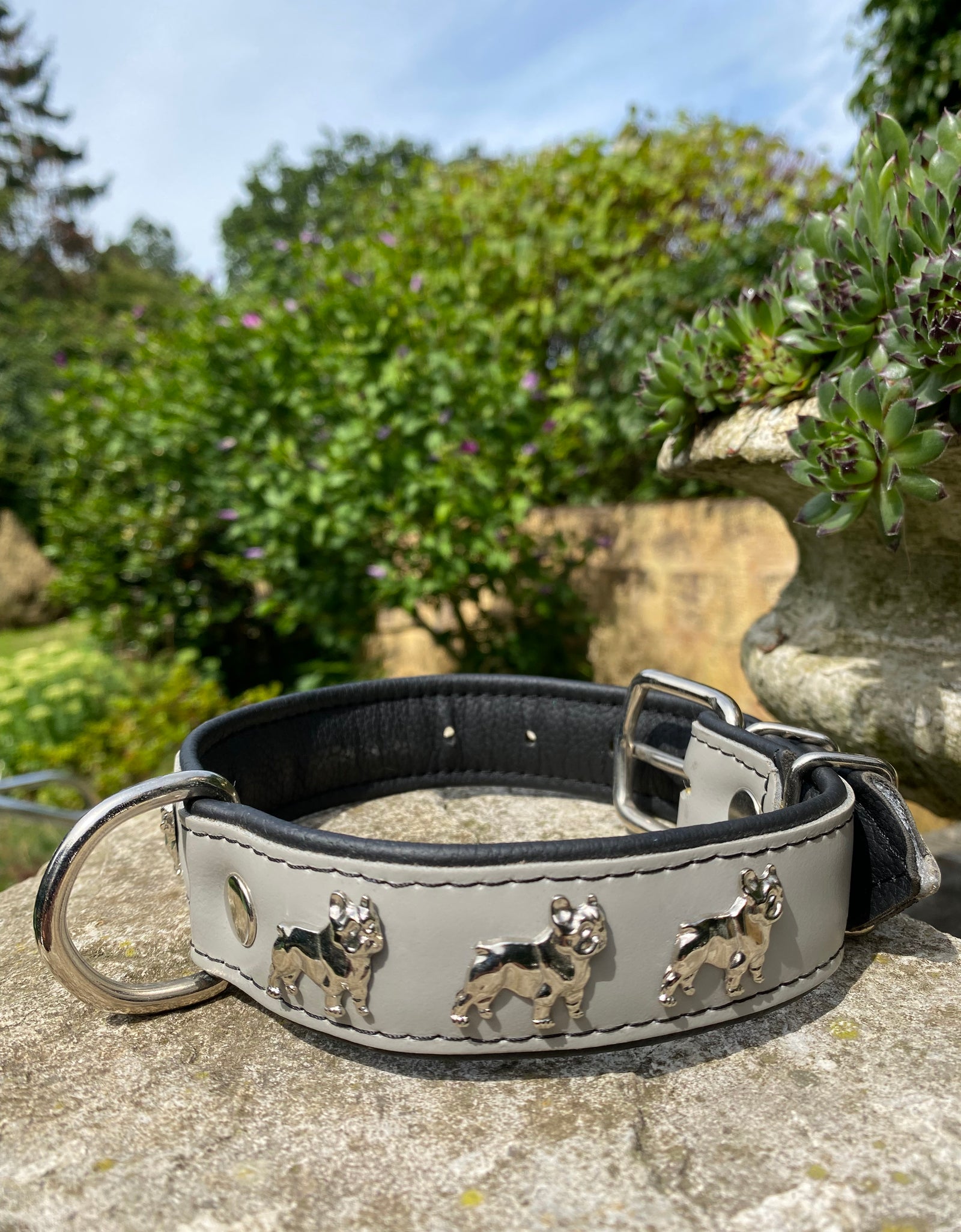 Hundehalsband französische Bulldogge Grau