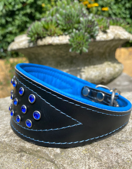 Windhundhalsband Kristall Blau